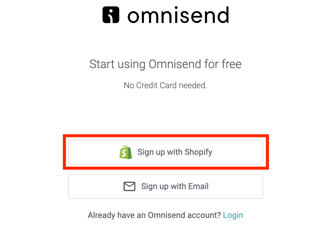 使用 Shopify 账户注册 Omnisend