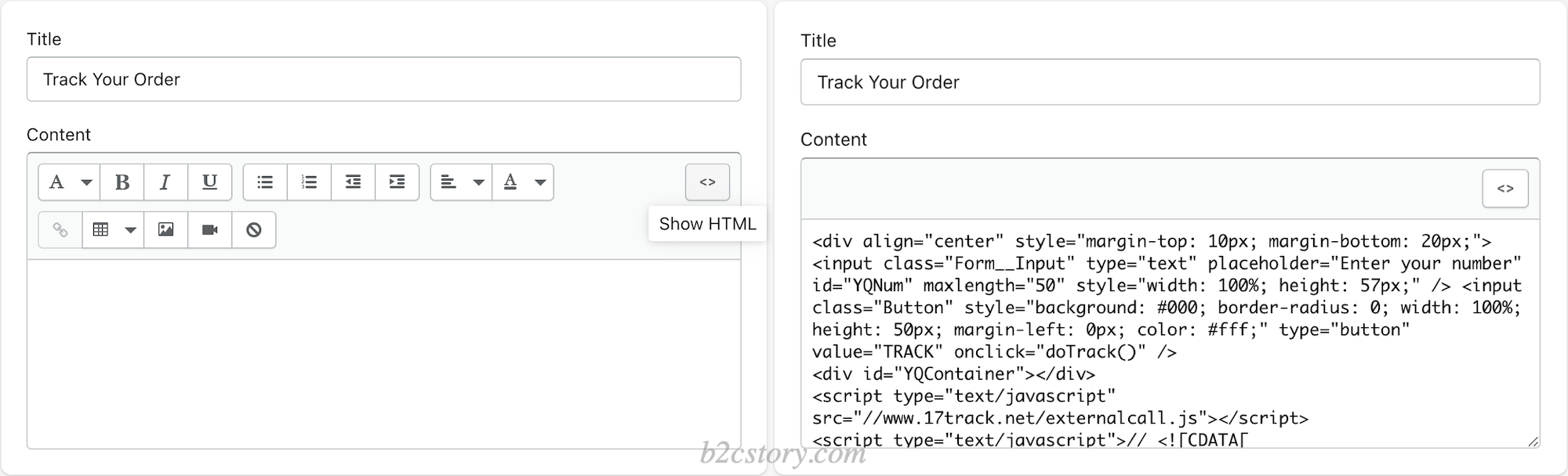 点击 Show HTML 图标进入代码编辑模式并粘贴以下代码
