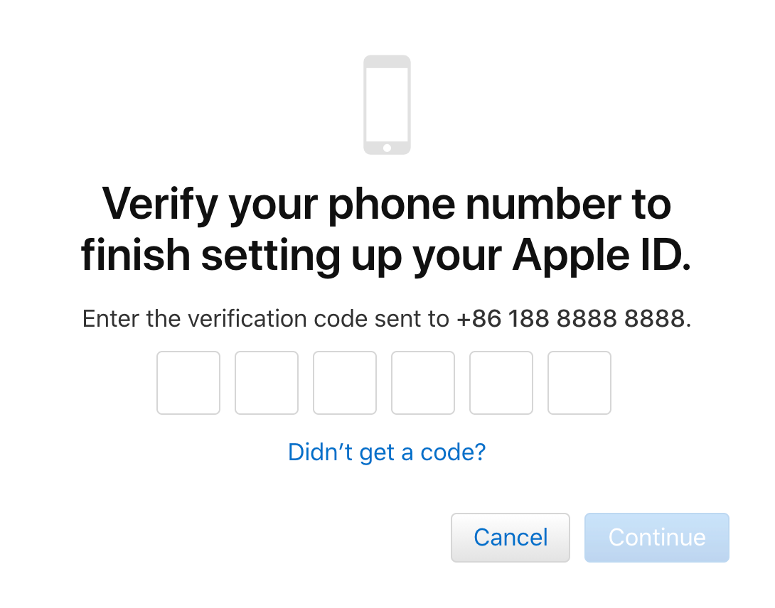 填入手机验证码完成 Apple ID 注册